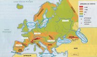 Carte Europe avec le relief, l'altitude, les sommets, les 5 plus grands fleuves, les mers et les massifs montagneux