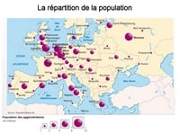 Carte de l'Europe avec la répartition de la population en millions d'habitants