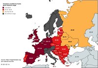 Carte de l'Europe avec le salaire horaire minimum brut