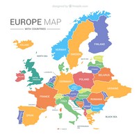 Carte Europe simple avec le nom de pays en anglais et les principautes