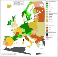 Carte de l'Europe avec les différents systèmes familiaux