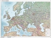 Carte de l'Europe avec la taille des villes, les frontières, les routes, les zones boisées et les zones désertiques