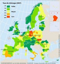 carte Europe taux de chômage en 2007