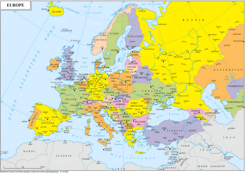 Carte de l'Europe en HD avec les capitales