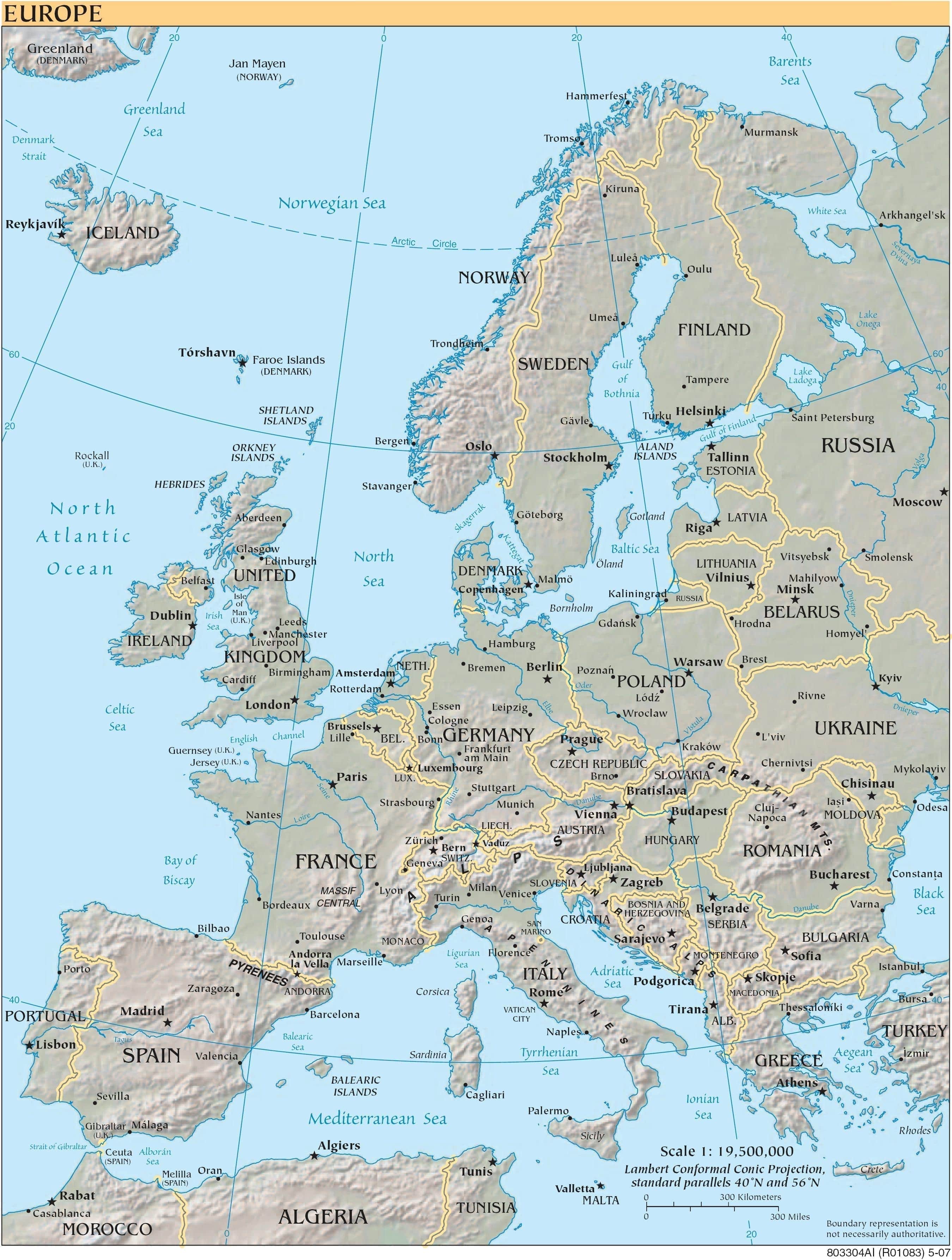 Carte physique d'Europe