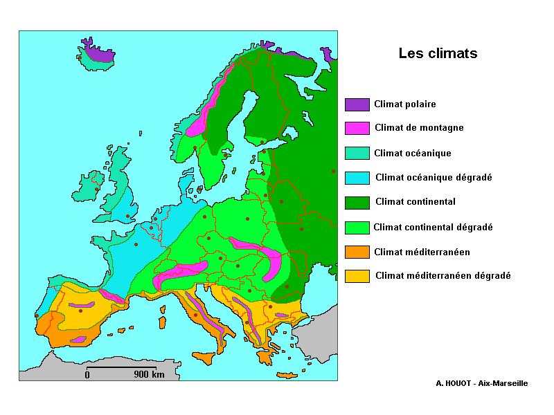 Carte d'Europe avec le climat
