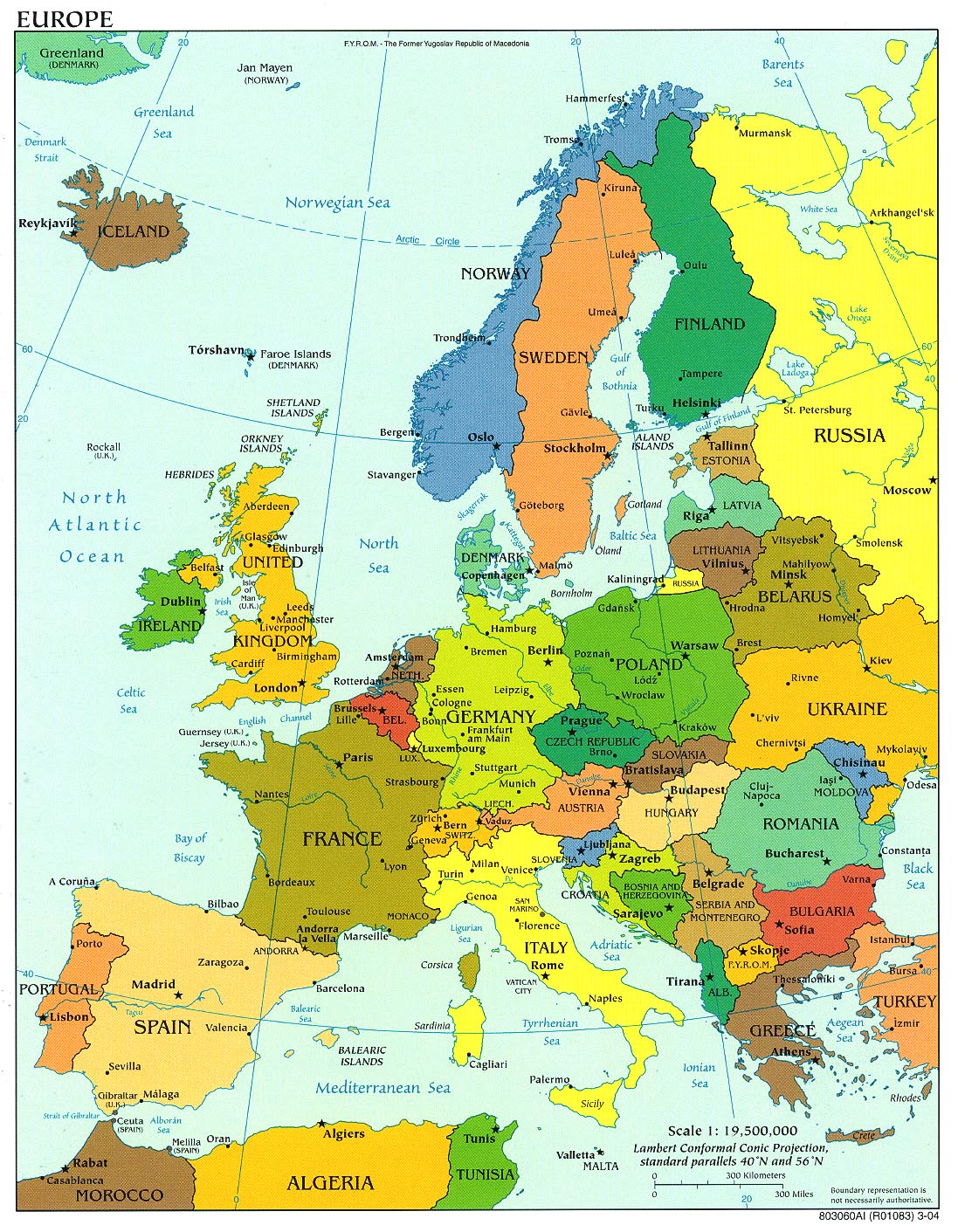 Carte d'Europe avec les villes et les principautes
