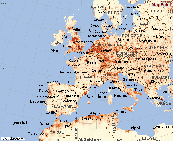 Carte d'Europe avec la densité de population