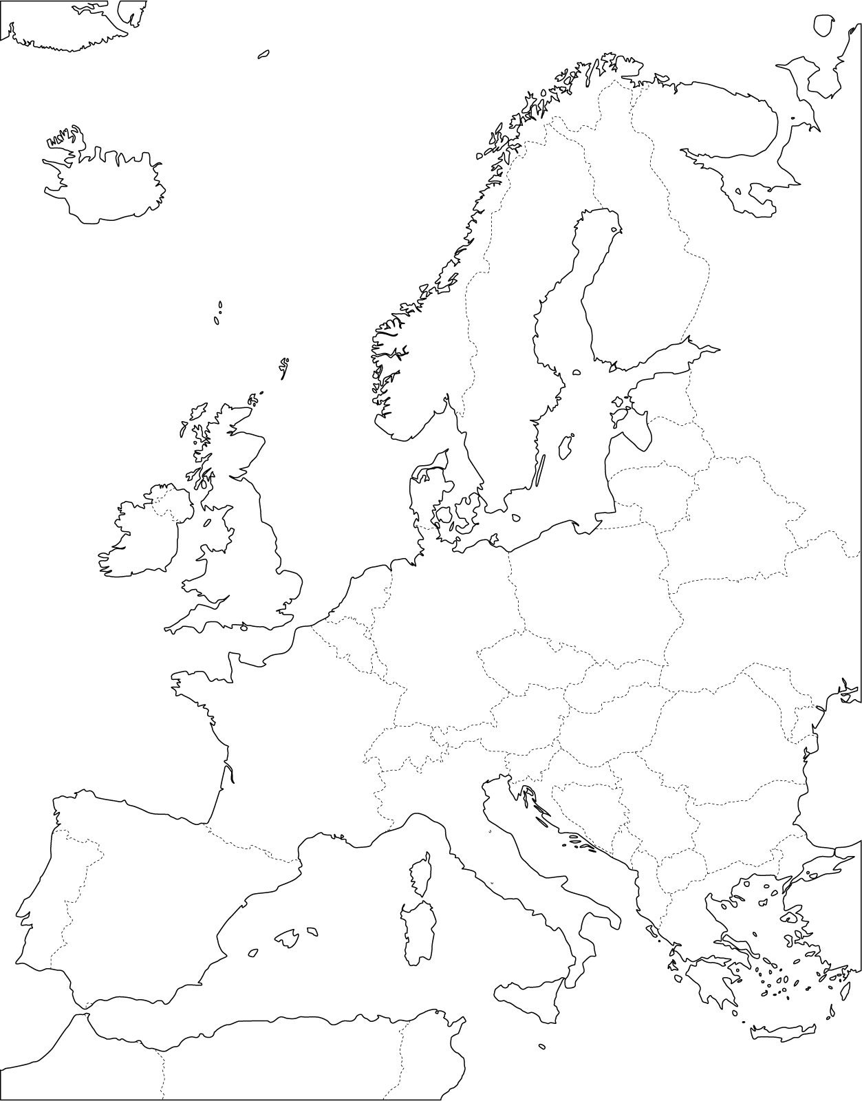 Grande carte d'Europe vierge et blanche à compléter