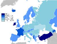 Carte de l'Europe avec l'évolution démographique en 2009