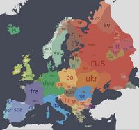 Carte de l'Europe avec les langues, les langages et les dialectes