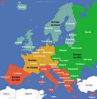 Carte de l'Europe avec les régions de l'Europe