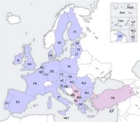 Carte de l'Europe avec les pays de l'Union Européenne et les pays candidats de l'UE