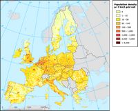 Carte de l'Europe avec la densité de population en 2013 par km carré
