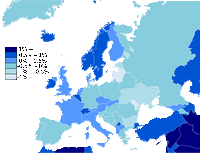 Carte de l'Europe avec l'évolution démographique de la population en 2021