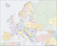 Grande carte de l'Europe et des alentours en couleur avec le nom des pays