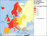 Carte de l'Europe avec l'Indice de Développement Humain en 2007