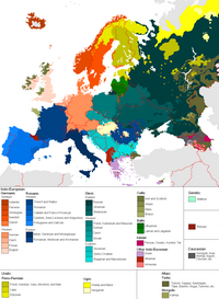 Carte des langages européens avec les groupes de langues et familles linguistiques