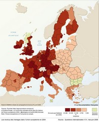 Carte de l'Europe avec les revenus par ménage en 2004