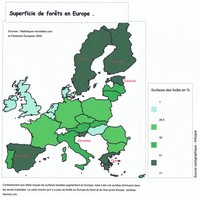 Carte de l'Europe avec le pourcentage de la superficie des forêts