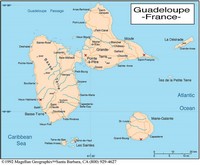 Carte de la Guadeloupe avec les cours d'eau et les sommets montagneux