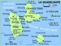 carte Guadeloupe dépendances villes sommets montagneux