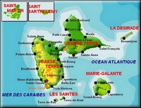 Carte de la Guadeloupe avec les dépendances et les villes