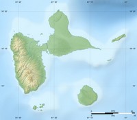 Carte de la Guadeloupe vierge avec le relief et l'échelle en miles et en km