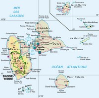 Carte de la Guadeloupe avec les villes, l'aéroport et le parc national