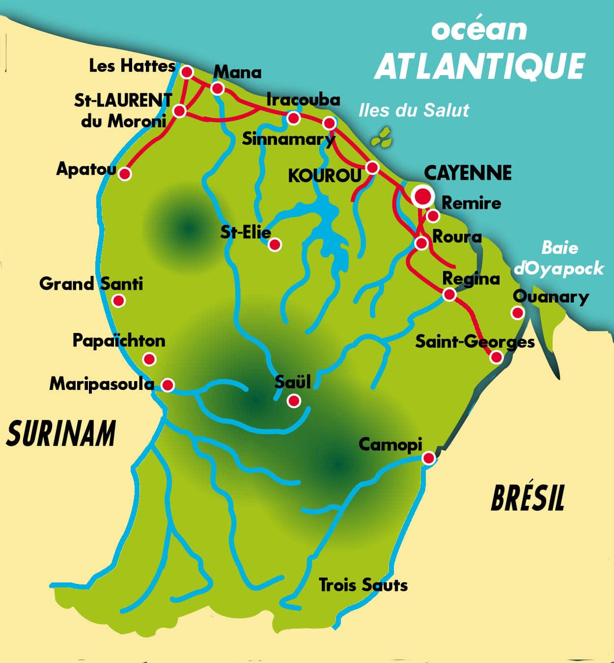 carte touristique de la guyane