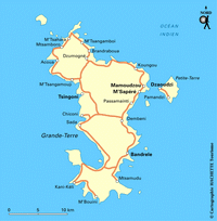 Carte de Mayotte avec les routes et les villes