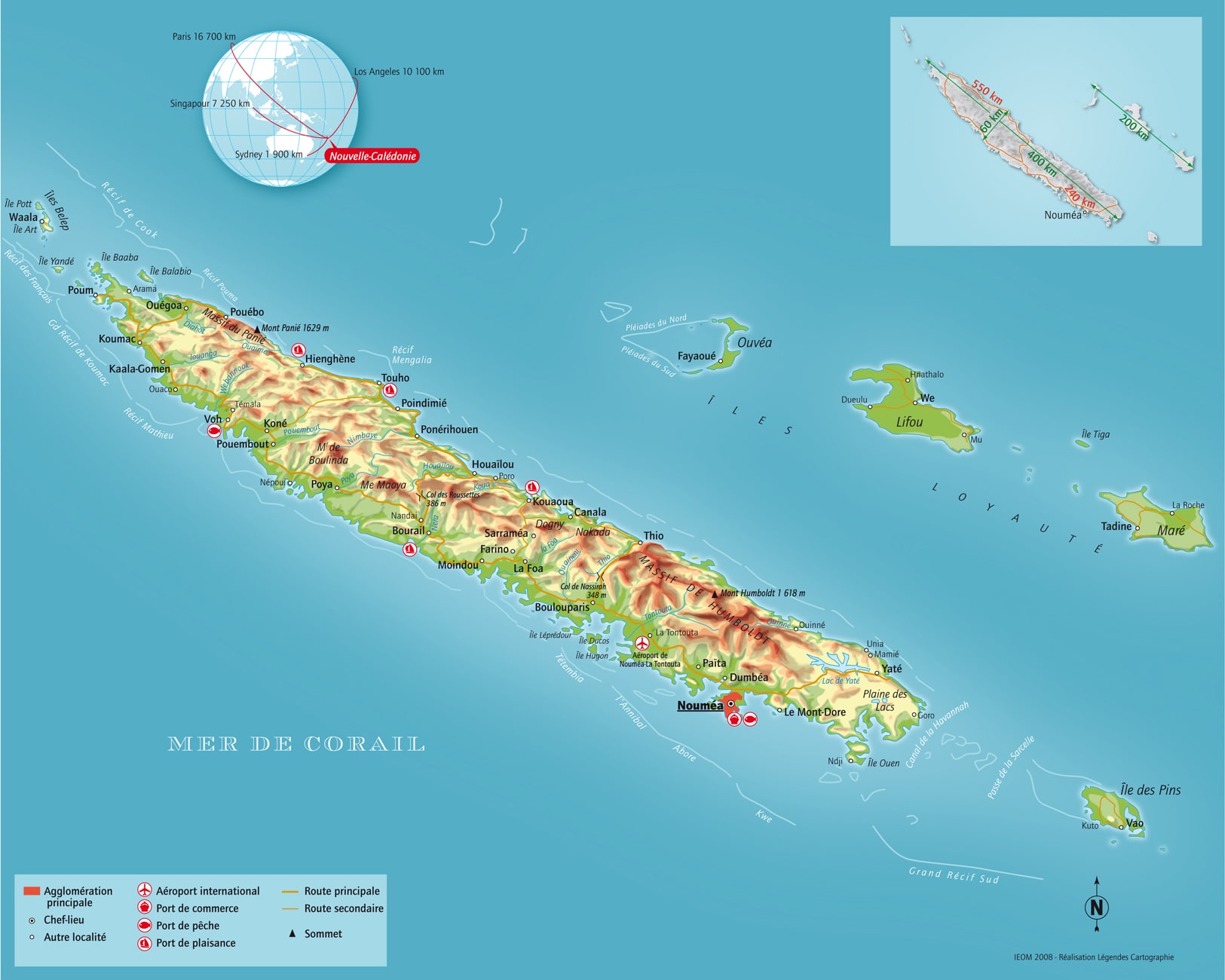 Carte topographique physique de la nouvelle-Calédonie