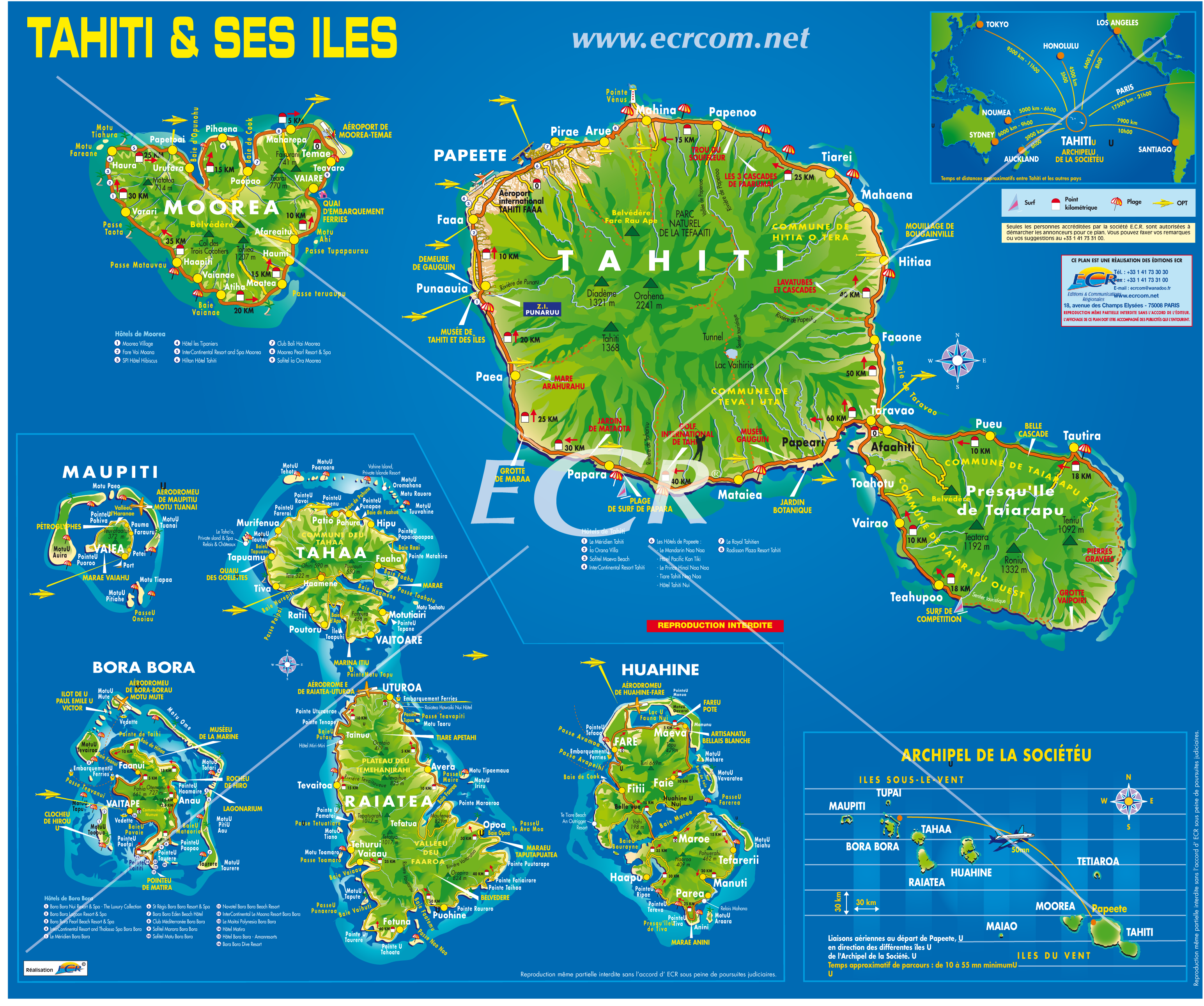 carte des îles de la polynesie francaise et leurs archipels