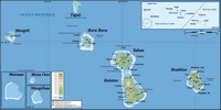 Carte de la Polynésie française avec un zoom sur Bora Bora et les îles sous le vent avec l'altitude en mètre et les sommets