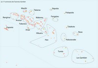 Carte de la Polynésie française avec les 17 communes des Tuamotu Gambier