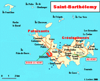 Carte de Saint-Barthélemy avec les patoisants et les créolophones