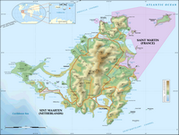 Carte de Saint-Martin avec le relief, l'altitude, les sommets et la localisation