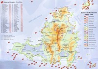 Carte de Saint-Martin avec les sites de plongée et les sentiers de randonnée