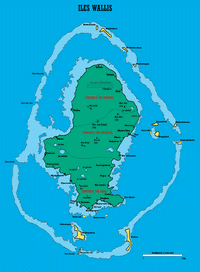 Carte de Wallis-et-Futuna avec les lacs, les sommets, les aéroports, les districts