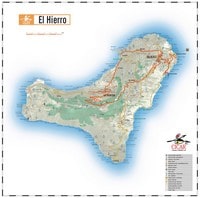 Carte d'El Hierro avec l'aéroport, les hôpitaux, les sommets montagneux et les routes