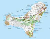 Carte de El Hierro avec les habitations, les routes, l'aéroport, le port et les plages