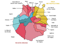 Carte de Grande Canarie avec les municipalités en couleur