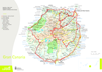 Carte de Grande Canarie avec le type de route, les lieux intéressants, les villes, les villages et les montagnes