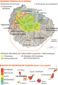 Carte de La Gomera avec le parc national et les alentours, les risques d'incendie et le plan d'évacuation