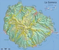 Carte de La Gomera avec les villes, les villages, le nom des routes et l'échelle en km