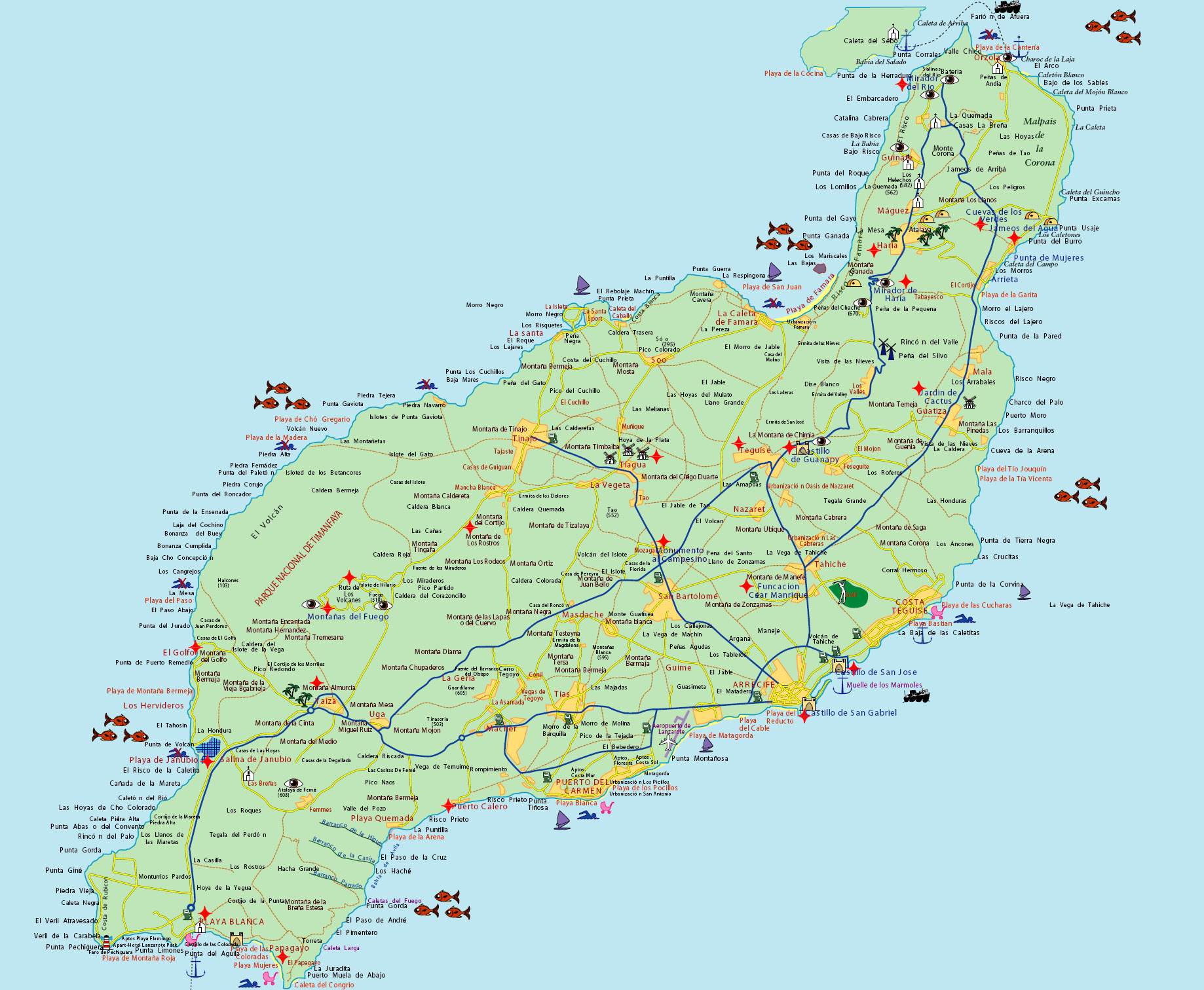 Carte Lanzarote Ville Route Informations Touristiques 