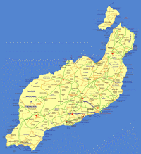 Carte de Lanzarote avec les villes, les villages, les routes et les plages