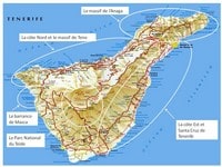 Carte Tenerife avec les grandes villes, les routes, les côtes, les massifs et le parc national