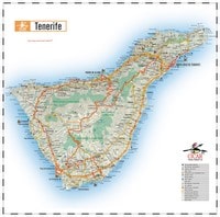 Carte de Ténérife avec les informations touristiques, les plages, les hôpitaux, les aéroports, les ports et les montagnes