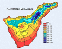 Carte de Ténérife avec la pluviométrie moyenne annuelle